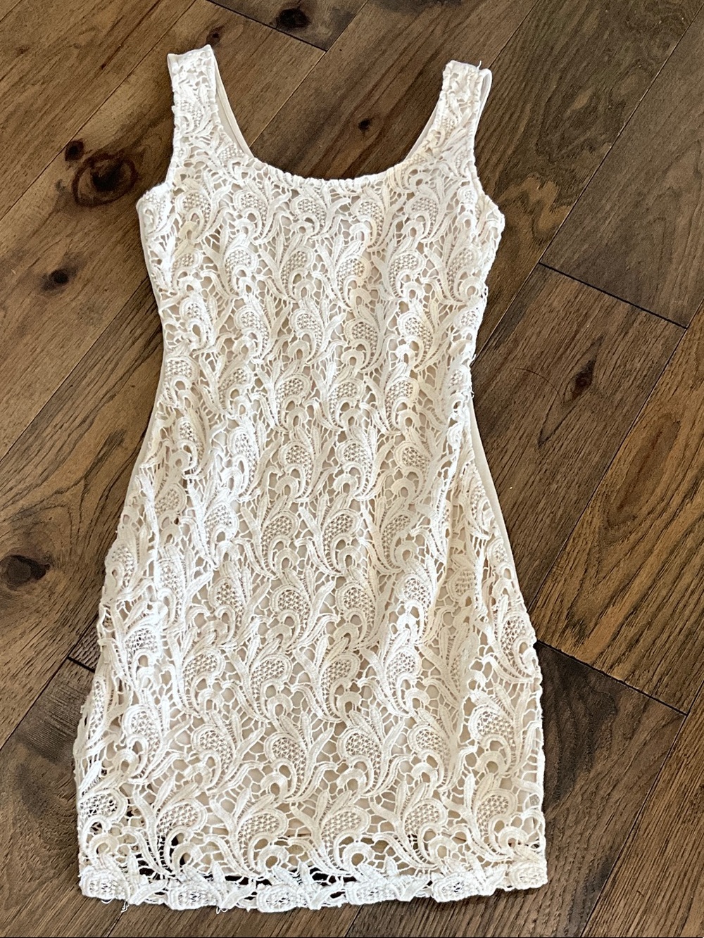 Cream Lace Sheath Dress - Elegant Scoop Neck